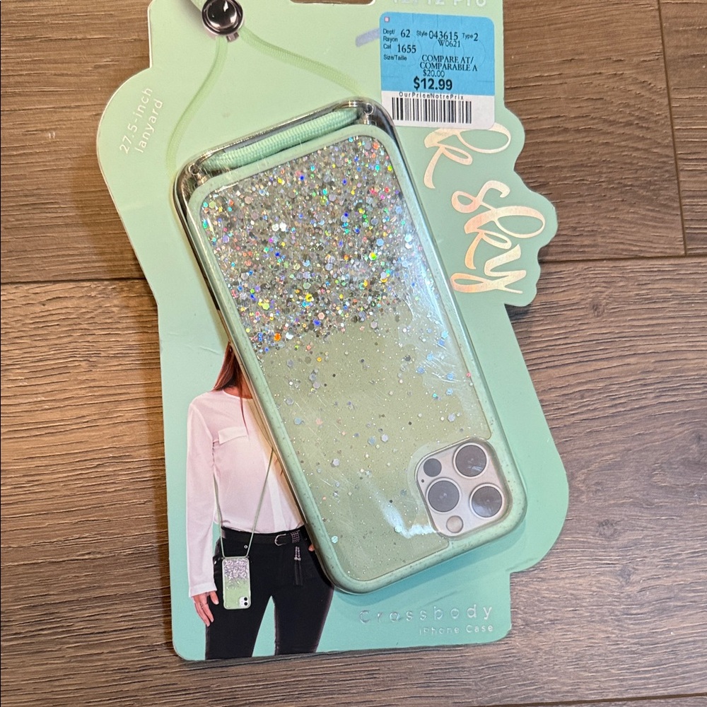 Glittery Green Crossbody iPhone 12 phone case